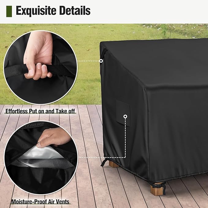MR.COVER 2-Seater Patio Loveseat Cover, Patio Furniture Covers Waterproof, Heavy Duty Outdoor Couch Sofa Covers with Air Vent and Handles, No Fading and No Tears, Fits up to 58"W x 32"D x 31"H, Black