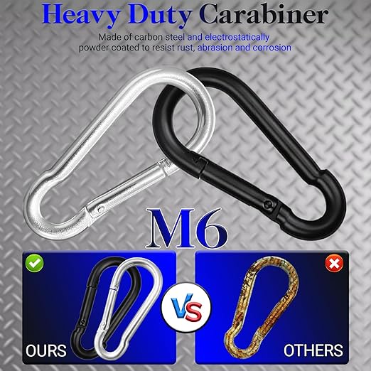 150 Pcs 2.36" M6 Spring Snap Hook Carabiners - Heavy Duty Galvanized Steel Keychain Clips for Hammock, Swing, Camping, Hiking & Outdoor Gear (Black)