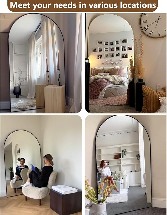 DMWOODFL 46"x90" Extra Large Arched Full Length Black Mirror