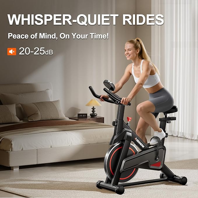 Exercise Bike, Adjustable Magnetic Resistance Stationary Bikes for Home with App Compatible, Indoor Cycling Bike with 300lbs Capacity Compact, Extra Comfort Seat & Tablet Mount