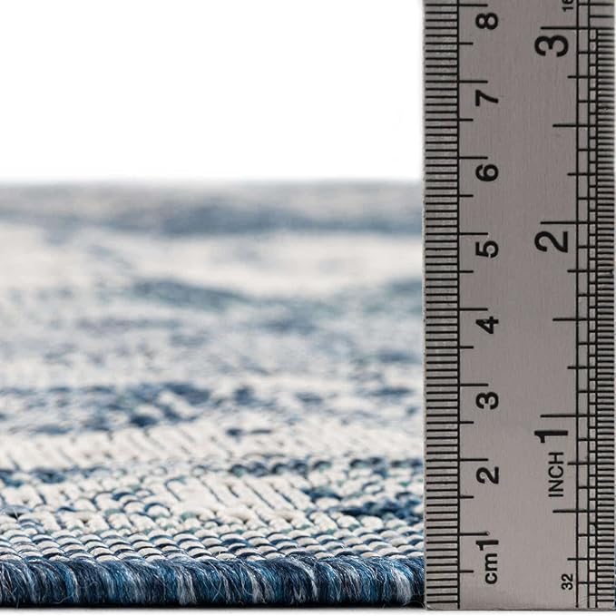 Unique Loom Outdoor Traditional Collection Area Rug - Valeria (3' 3" Round, Blue/ Ivory)