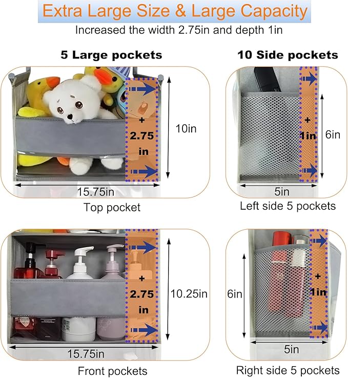 Extra Large Over The Door Organizer Storage 5-Shelves and 10 Side Pockets, Heavy Duty Hanging Door Organizer for Closet Bathroom Bedroom Nursery Pantry, Grey