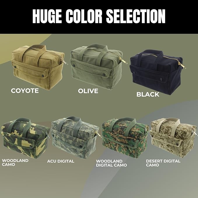 ARMYU Heavy Duty Small Tool Bag Tactical Cotton Canvas Mechanics Bag, 11" x 7" x 6", Olive