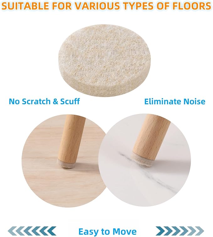 Furnigear Felt Furniture Pads for Hardwood Floors - Self Adhesive Chair Felt Pads, Floor Protector for Furniture Feet, Furniture Sliders Moving Furniture Smoothly - Anti Scratch 48 Pcs 1-1/2" Round