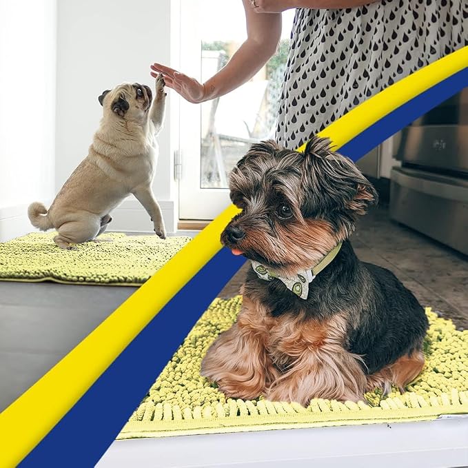 Muddy Mat® | Super Water Absorbent Door Mat Indoor, Microfiber Quick Dry Chenille Entryway Rug, Slip Resistant Front Door Mat, Indoor Mats for Entryway, Machine Washable Pet Rug, Yellow 35"x60"