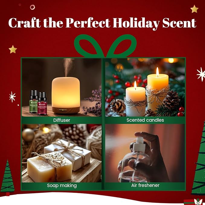 Essential Oils Set,Jingle Bells, Christmas Wreath, Christmas Tree, Christmas Spice, Vanilla Bean Noel, Lavender Marshmallow