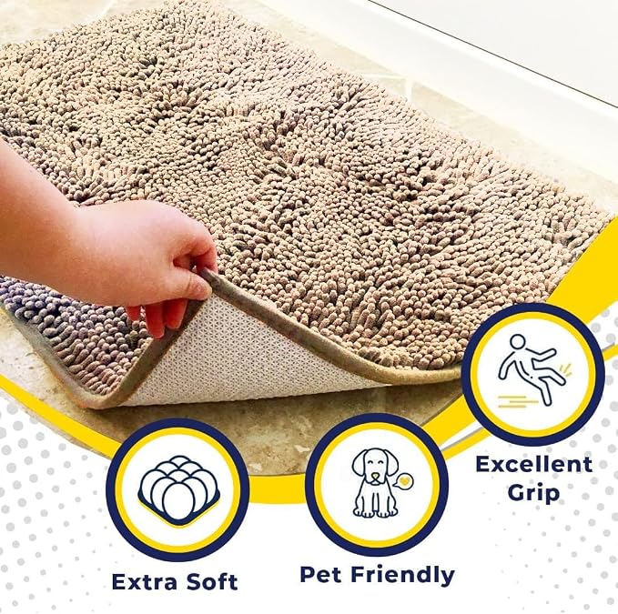 Muddy Mat® | Super Water Absorbent Door Mat Indoor, Microfiber Quick Dry Chenille Entryway Rug, Slip Resistant Front Door Mat, Indoor Mats for Entryway, Machine Washable Pet Rug, Beige 28" x 48"