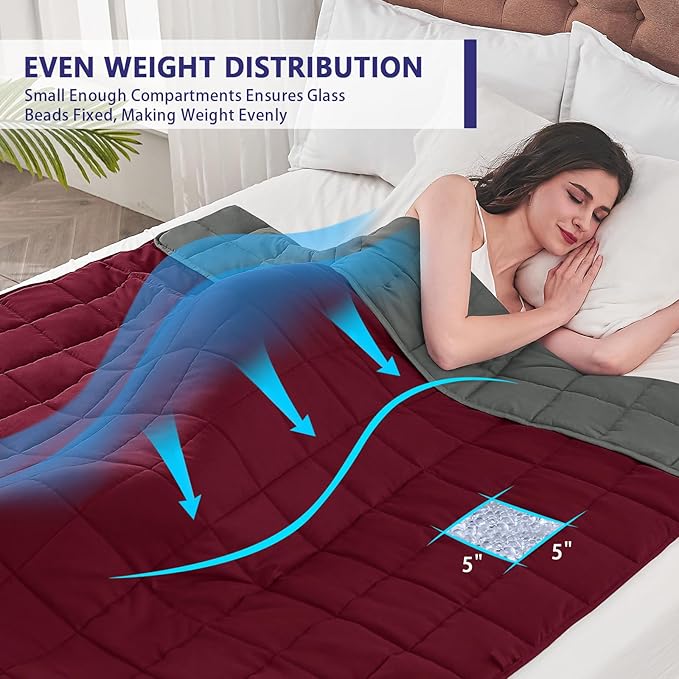 yescool Weighted Blanket for Adults (12 lbs, 60" x 80", Red Grey) Cooling Heavy Blanket for Sleeping Perfect for 110-130 lbs, Queen Size Breathable Blanket with Premium Glass Bead, Machine Washable