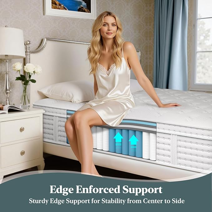 FP FLEXPEDIC Firm Queen Mattress, 12 Inch Cooling Gel Memory Foam Mattress, Breathable Hybrid Pocket Spring 7-Zone Mattress, Pressure Relief, Fiberglass-Free & CertiPUR-US, No Odor, 365 Night Trial