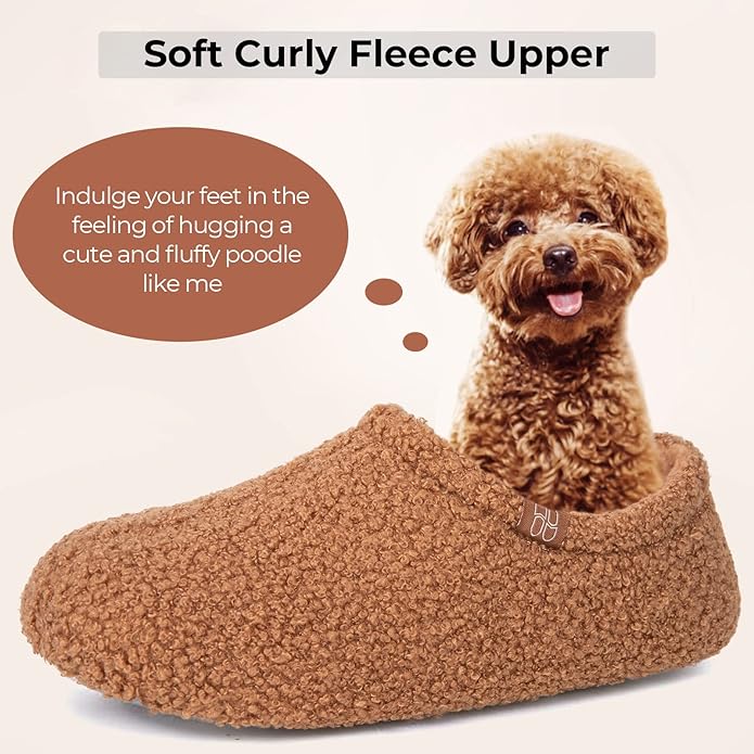 HomeTop Women's Fuzzy Curly Fur Memory Foam Loafer Slippers with Polar Fleece Lining
