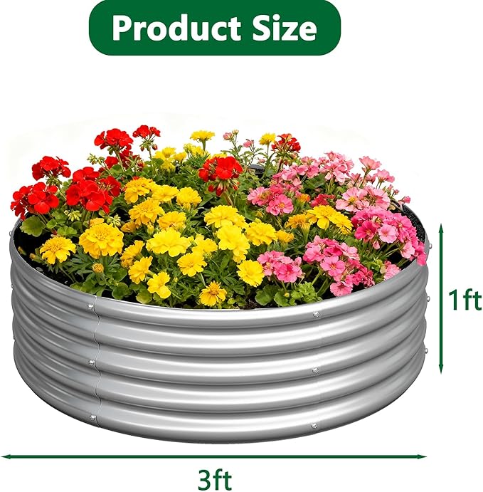 zizin 2 Pack Galvanized Raised Garden Bed Metal Round Raised Garden Beds Outdoor Planter Box for Vegetables (3FT, Silver)