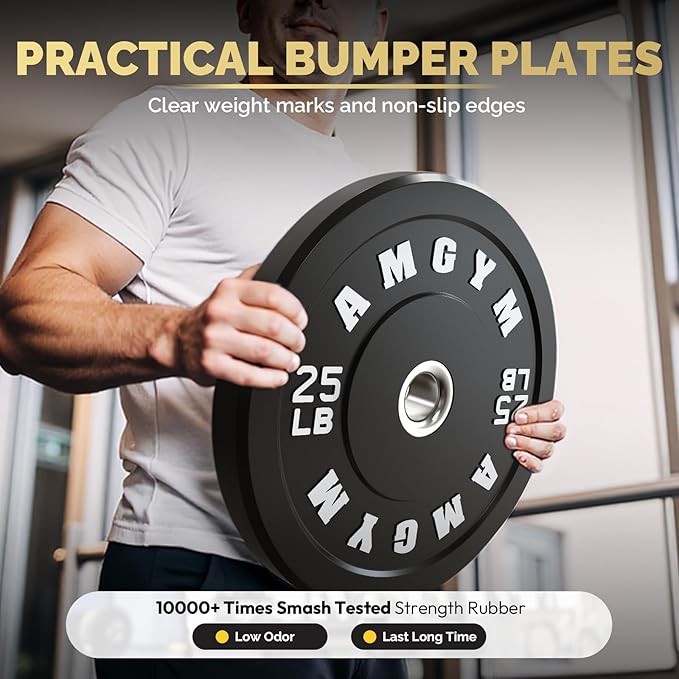 2 Inch Bumper Plates，10-500lbs，Barbell Rubber Olympic Weight Plates Set for Home Gym, Strength Training & Weight Lifting, Multiple Options Colors