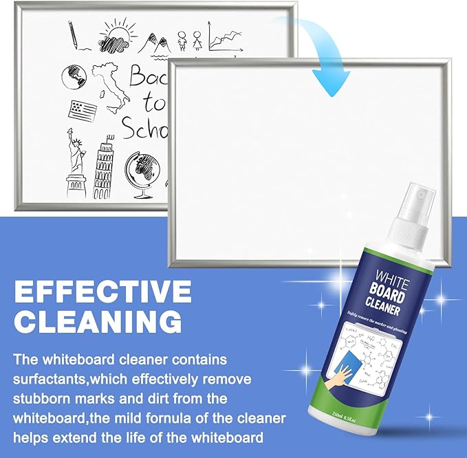 10 Pack Whiteboard Cleaner Spray 8.5oz Dry Erase Board Cleaner with 6 Cloths Non Toxic Dry Erase Cleaner Removes Stubborn Marks from Whiteboards
