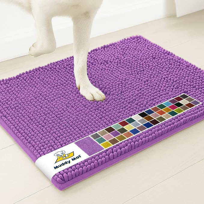 Muddy Mat® | Super Water Absorbent Door Mat Indoor, Microfiber Quick Dry Chenille Entryway Rug, Slip Resistant Front Door Mat, Indoor Mats for Entryway, Machine Washable Pet Rug, Purple 6ft x 9ft