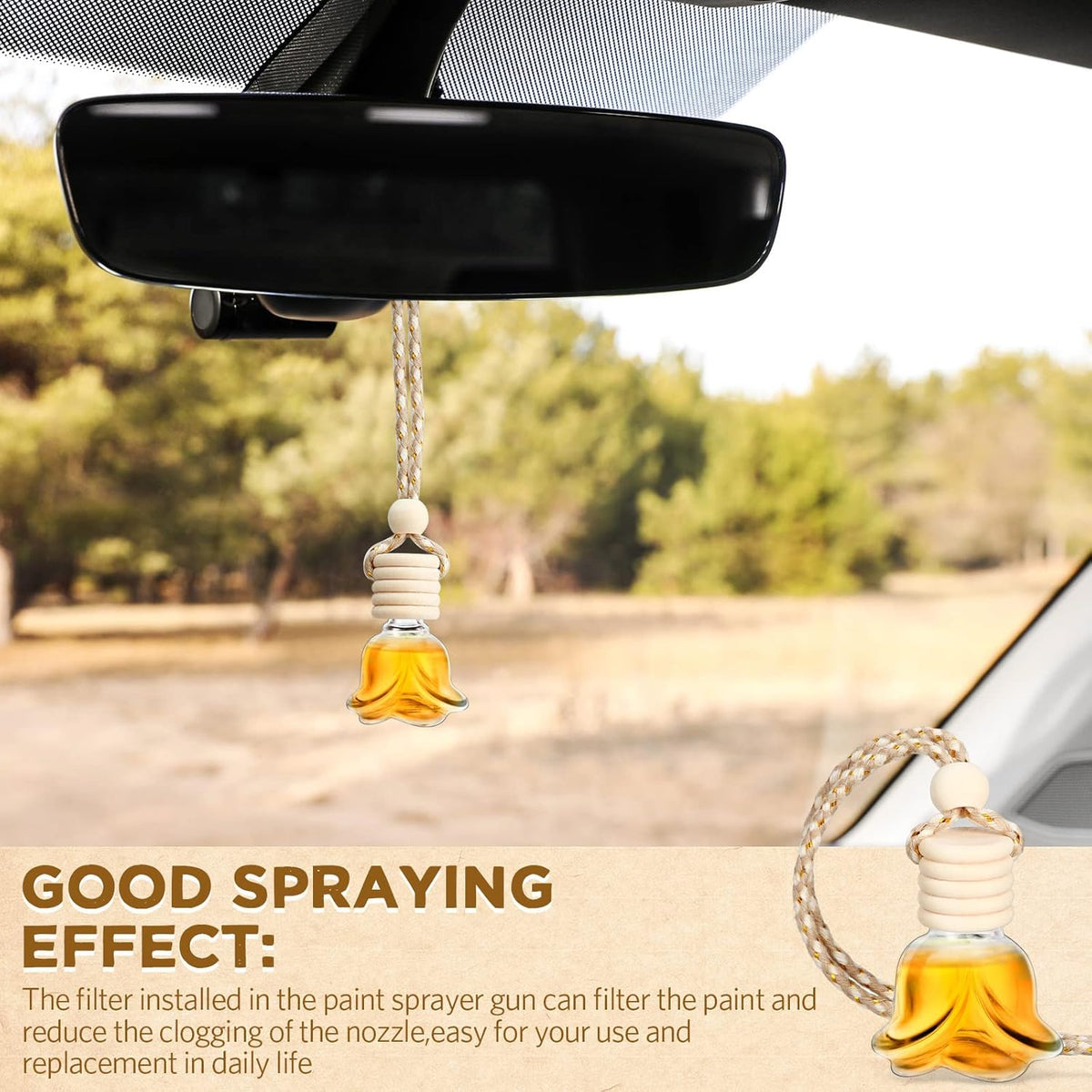 BBTO 50 Pcs Hanging Car Air Freshener Car Diffuser Bottles Empty Glass Perfume Bottle Freshener Diffuser Bottle Pendant for Essential Oil Fragrance Aromatherapy Bottle Ornament(Rose)