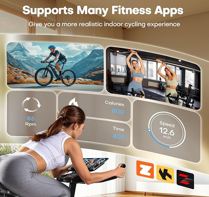 Exercise Bike, CHAOKE Quiet Magnetic Resistance 300LB Capacity Stationary Bike for Home with App Compatible, Indoor Bike with Comfortable Seat and Digital Display