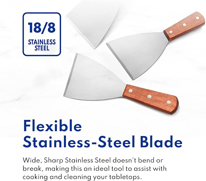 New Star Foodservice 38309 Wood Handle Slant Edge Grill Scrapers, 4 by 8.5-Inch