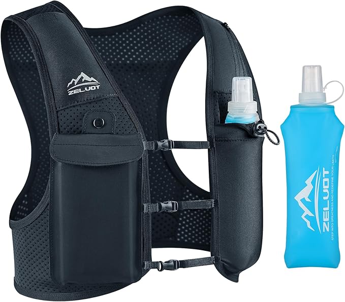 Running Vest for Women Men, USA Original Patent, Adjustable Chest Straps Running Hydration Vest with 500ml Soft Flask, Lightweight Reflective Hydration Backpack for Marathon