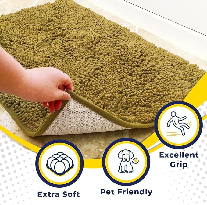Muddy Mat® | Super Water Absorbent Door Mat Indoor, Microfiber Quick Dry Chenille Entryway Rug, Slip Resistant Front Door Mat, Indoor Mats for Entryway, Machine Washable Pet Rug, Mustard 28" x 48"