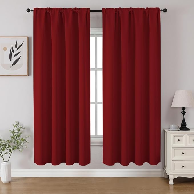 CUCRAF Red Blackout Curtains 63 inch Length 2 Panels Set, Rod Pocket Room