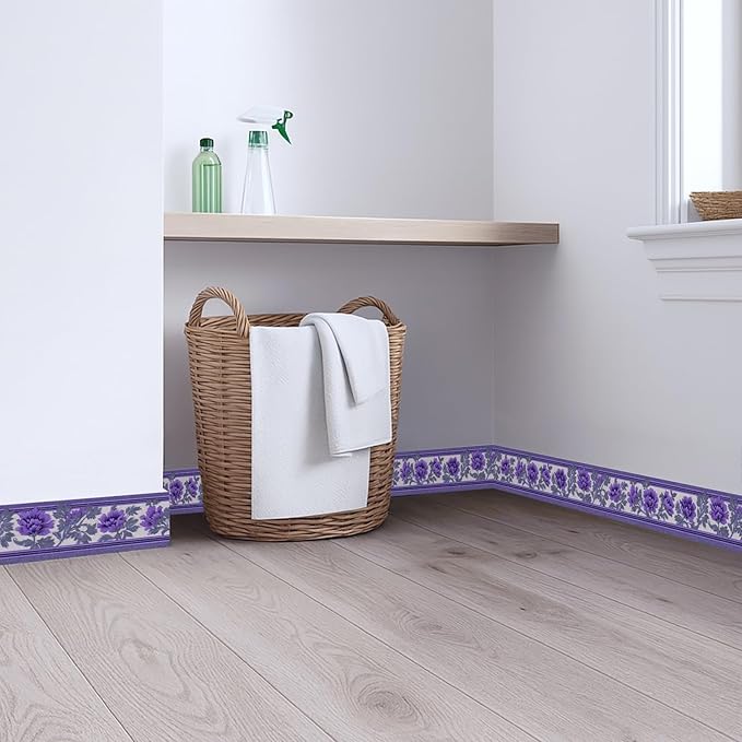 Purple Floral Wallpaper Border 196x4 Inch Peel and Stick Wall Border Self