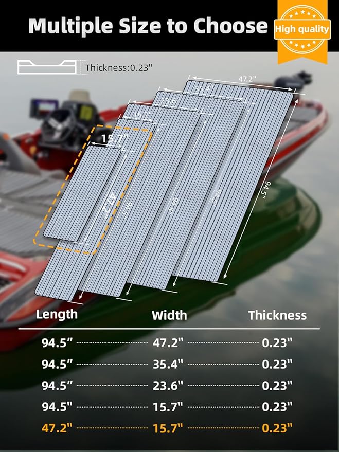 FOCEAN Boat Flooring EVA Foam Boat Decking Faux Teak Marine Flooring Boat Mat Boat Carpet Sheet for Motorboat RV Yacht Kayak Surfboard, 94.5"x 47.2"/35.4"/23.6"/15.7"