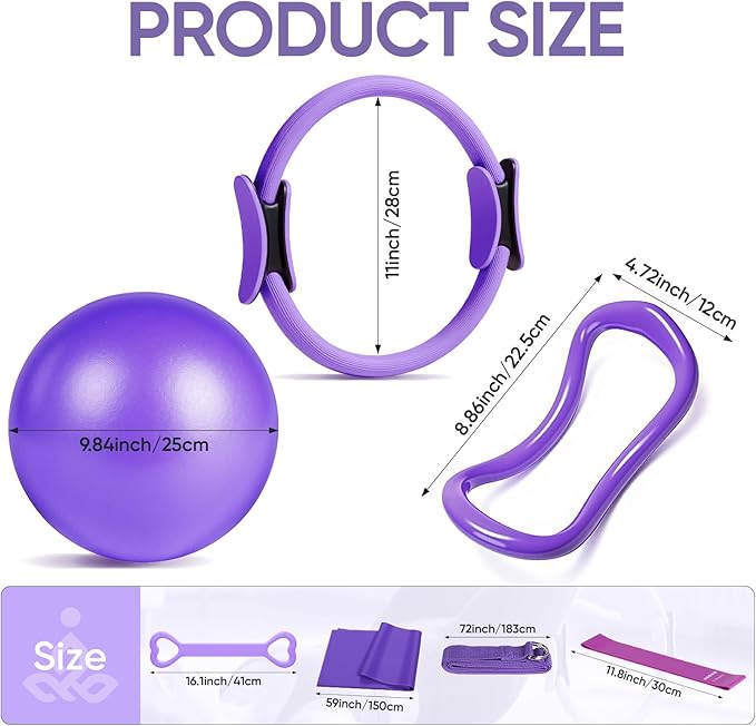 Home Pilates Kit for Women Pilates Equipment Ring and Ball Set Magic Circle Hoop with 5 Resistance Bands Compact Toning Fitness Essentials Starter Set Accessories