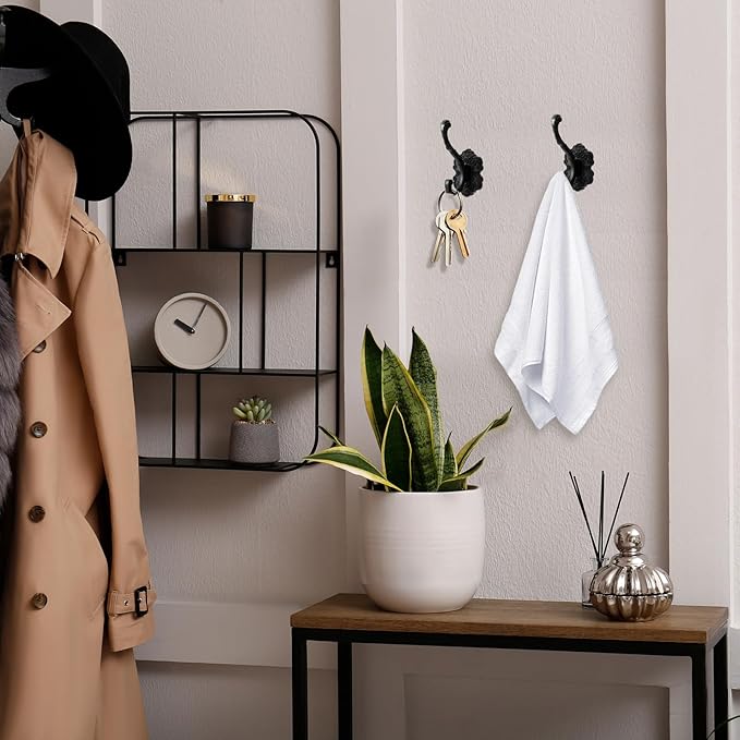 Zonon 4 Pcs Black Wall Hooks Set Vintage Coat & Towel Hooks