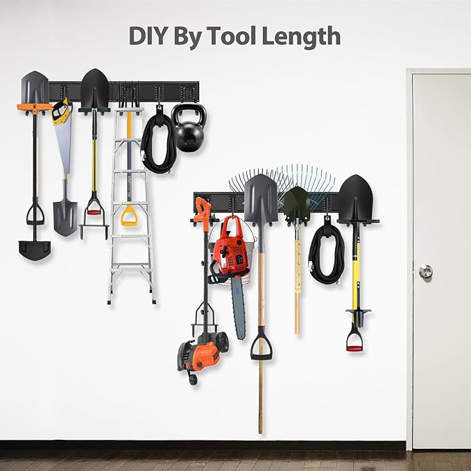 Garage Organizer - 64 Inch Wall Mount Tool Storage, 20PCs Heavy Duty Garden Tool Organizer with Adjustable Hooks, Max 900 lbs