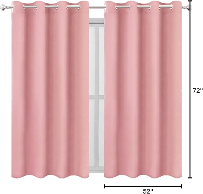 LEMOMO Pink Thermal Blackout Curtains/52 x 72 Inch/Set of 2 Panels Room