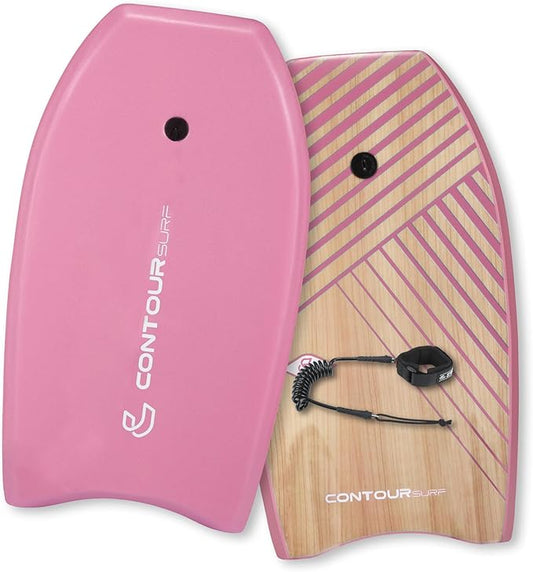 Reed Body Board 33 Inches Bodyboard Body Boards for Beach Kids Lightweight EPS Core Dual Channel Double Swivel Coiled Wrist Leash for All Surfing Levels