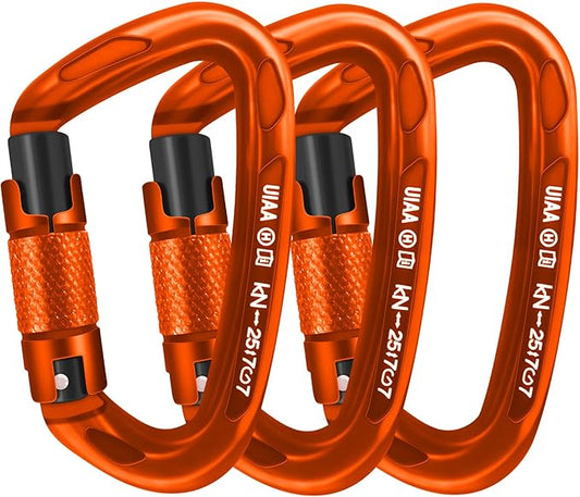 Climbing Carabiner Clips 25kN Auto Locking Carabiner, Professional Heavy Duty Large Locking Carabiner Clips for Rock/Ice Climbing Rappelling Rescue Swing etc, D Shaped, Large Size