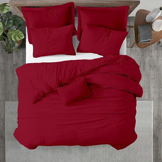 Kotton Culture 3 Pc Queen Size Duvet Cover Set- 100% Egyptian Cotton Sateen 600 Thread Count Ultra Soft Premium Durable Comforter Cover Zipper Closure & Corner Ties (Red Burgundy,Queen/Full 90" X 90")