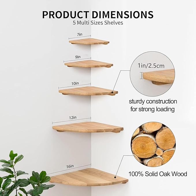 Gieanoo Corner Floating Shelf 10inch Solid Oak Wood Floating Corner Shelf