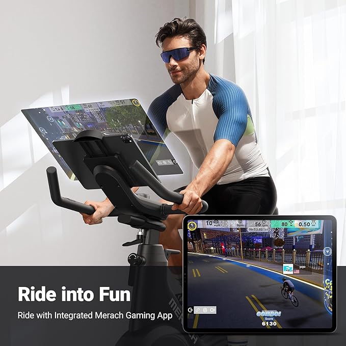 MERACH Magnetic Exercise Bike, Indoor Cycling Bike with Self-Developed App, 350 lbs Weight Capacity & 40 lbs Flywheel, Stationary Bike for Home Gym Fitness