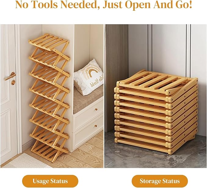 YYW Bamboo Shoe Rack for Entryway,Installation-Free and Foldable Vertical Shoe Storage Organizer,Free Standing Shoe Racks Shelf Closet Shoe Organizer for Living Room (Nature-5 Layers)