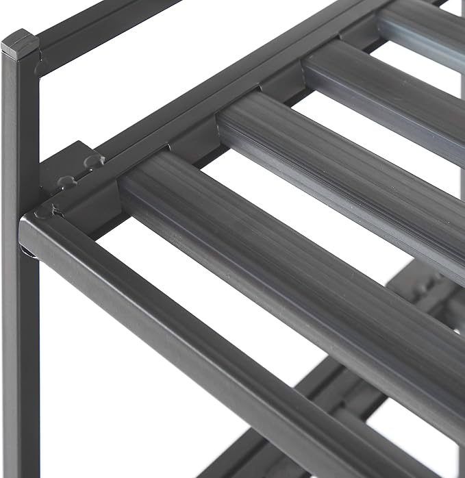 Seville Classics Sturdy Freestanding Storage Shelf for Bedroom, Closet, Entryway, Dorm Room Organizer Stackable Durable Metal Shoe Rack Ash Gray Slat, 3-Tier