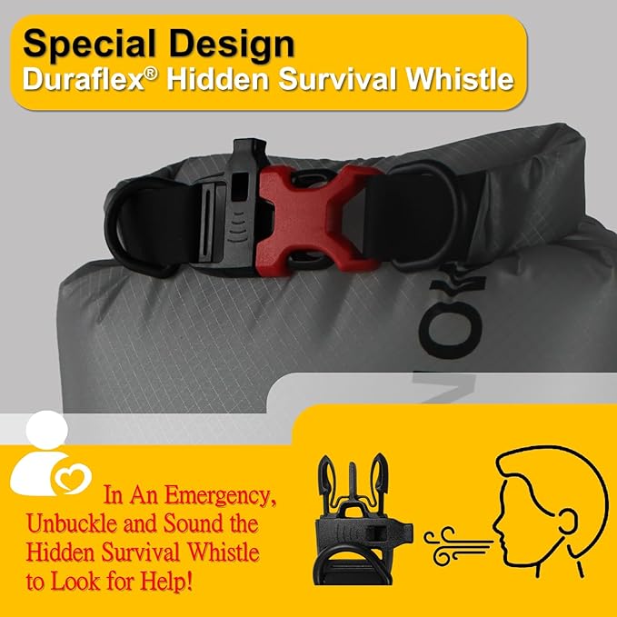 Waterproof Dry Bag with Survival Whistle-Enhanced Tear-resistant CORDURA Fabric-Lightweight Storage Sack for High-Intensity Adventures-Float on Water-Keep Luggage Dry&Organized(10L/Grey)