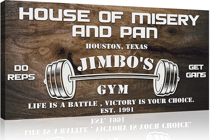 Tailored Canvases Personalized Gym Sign Wall Art Decor - Motivational Canvas for Home Gym, Workout Room, Garage, Fitness Center - Workout Inspirational Posters - House of Misery and Pain, Wooden 60x30in