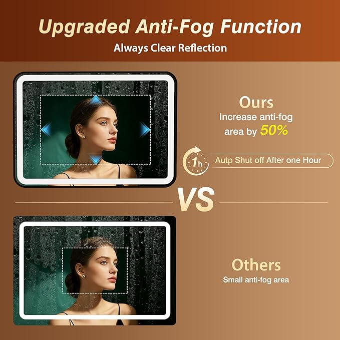 32x55 Inch Black Framed LED Bathroom Mirror