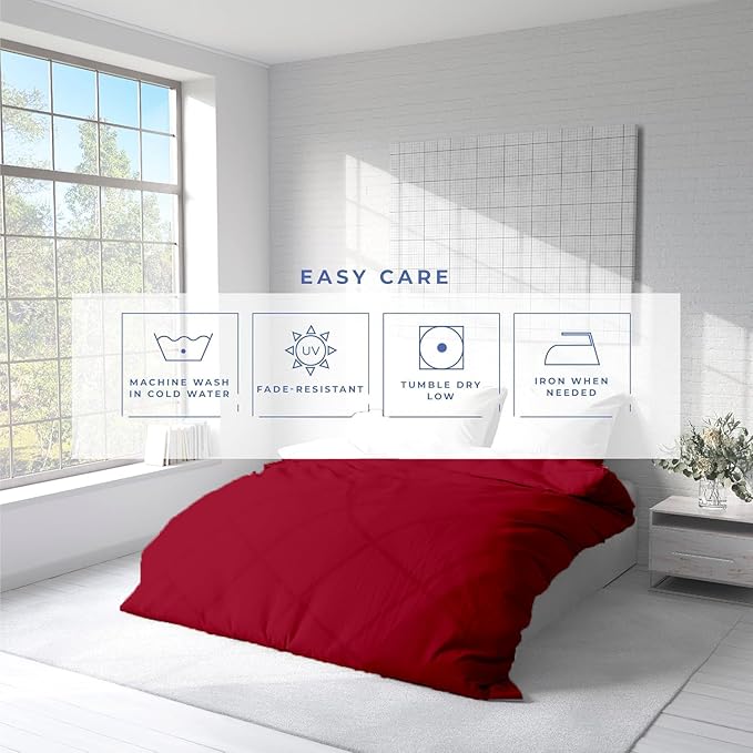 Kotton Culture 3 Pc Queen Size Duvet Cover Set- 100% Egyptian Cotton Sateen 600 Thread Count Ultra Soft Premium Durable Comforter Cover Zipper Closure & Corner Ties (Red Burgundy,Queen/Full 90" X 90")