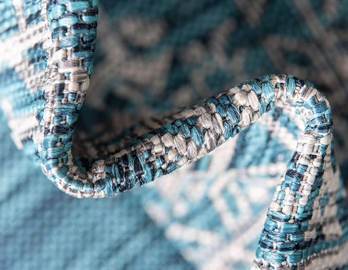 Unique Loom Outdoor Traditional Collection Area Rug - Antique (4' 1" x 6' 1" Rectangle, Teal/ Gray)