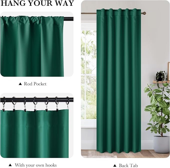 RYB HOME Bedroom Blackout Curtains 63 inches Long, 100% Blackout Thermal