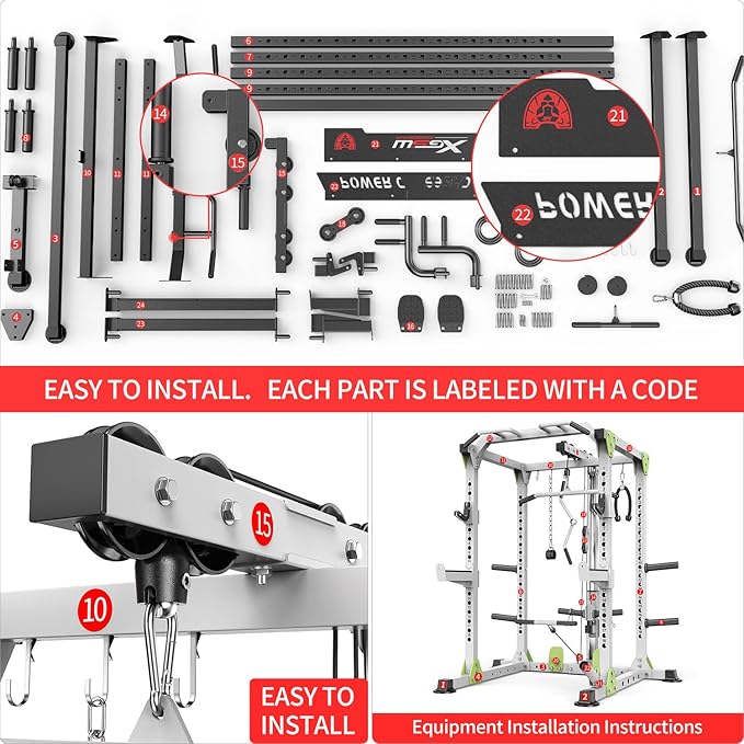 Power Cage Multi-Function Power Rack with Cable Crossover System,1800 LBS Capacity Squat Rack with Weight Bench,for Home Gym