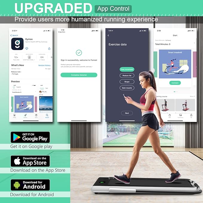 GYMAX Walking Pad, 2 in 1 Free Installation Under Desk Treadmill with Smart App, Remote Control & LED Display, 2.25HP Foldable Portable Compact Running Machine for Small Spaces Home Office