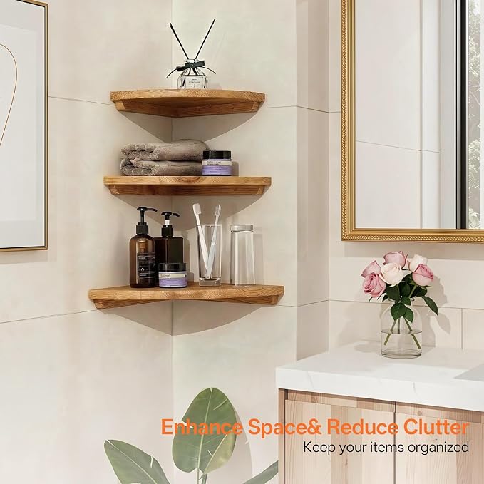 Gieanoo Corner Floating Shelf 10inch Solid Oak Wood Floating Corner Shelf