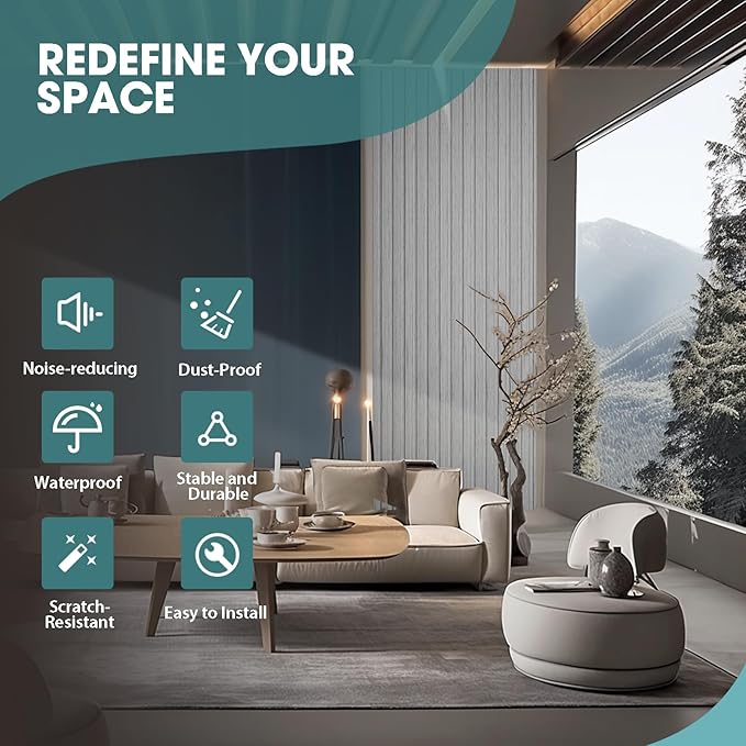 OUZUGIE WPC Acoustic Slat Wall Paneling, Living Room, TV Background, Study Room