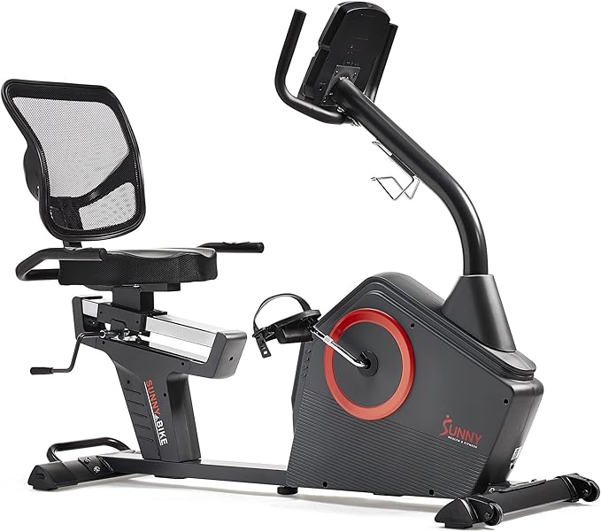 Sunny Health & Fitness Programmable 16 Levels Electro-Magnetic Resistance Recumbent Exercise Bike with 24 Pre-Build Workouts and 300 lbs Weight, Free SunnyFit App Connection for Guided Home Training
