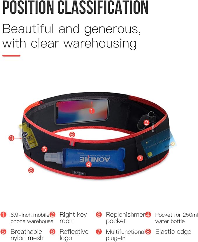 AONIJIE Hydration Belt Running Fanny Pack, with 250ml Soft Water Bottle Flask Phone Holder for Trailing Running Climbing Jogging Cycling Workout Fitness 3 Colors (Black, M/L)