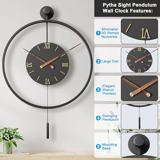 34.6×24 Inch Large Modern Decorative Oversized Pendulum Wall Clocks